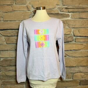 Renegade Club Womens Crew Neck Long Sleeve Pullover Top Lilac Pastel Pocket L